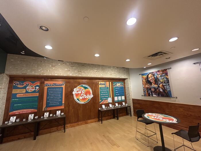 A wide view of the Life Shop main room