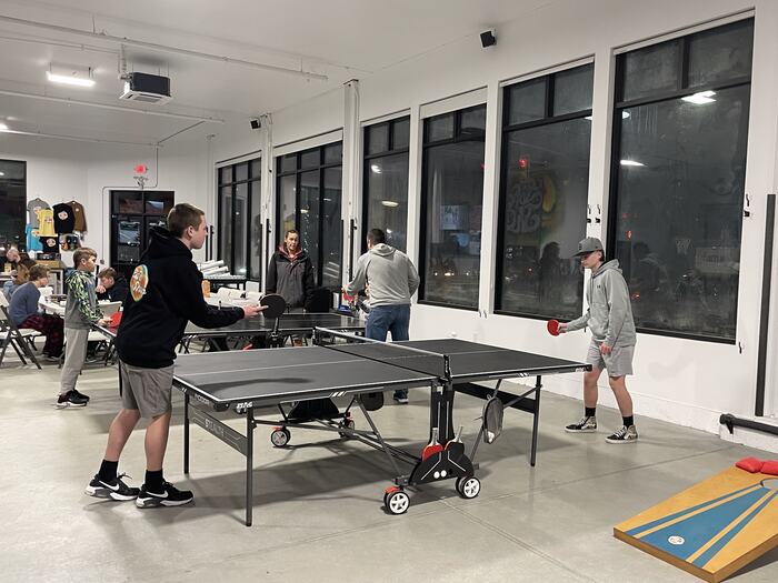 A ping pong rally in the main room